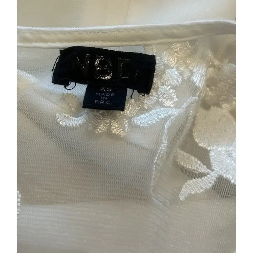 Revolve NBD Sz X-Small Ivory Picnic Day Embroidered Sheer Lace Mesh Short Romper